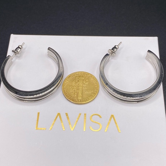 Lavisa Chunky Hoop Earrings 30mm SilverTone NIB - Picture 9 of 11
